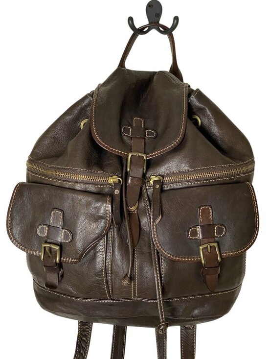 Sundance Italian Leather Backpack Brown Drawstring Bag Made in Italy